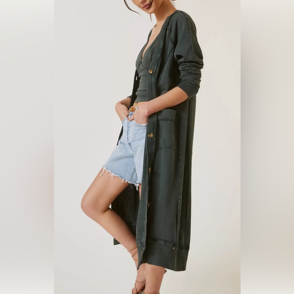 Anthropologie Pilcro Duster Cardigan Green Distressed Faded Size Small